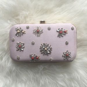 Bridal pink clutch with white stones embroidered